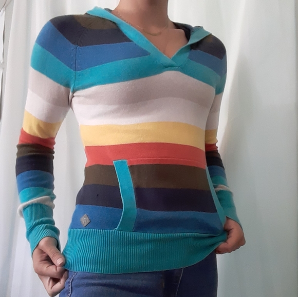 Roxy Sweaters - Roxy striped lightweight hooded knit sweater